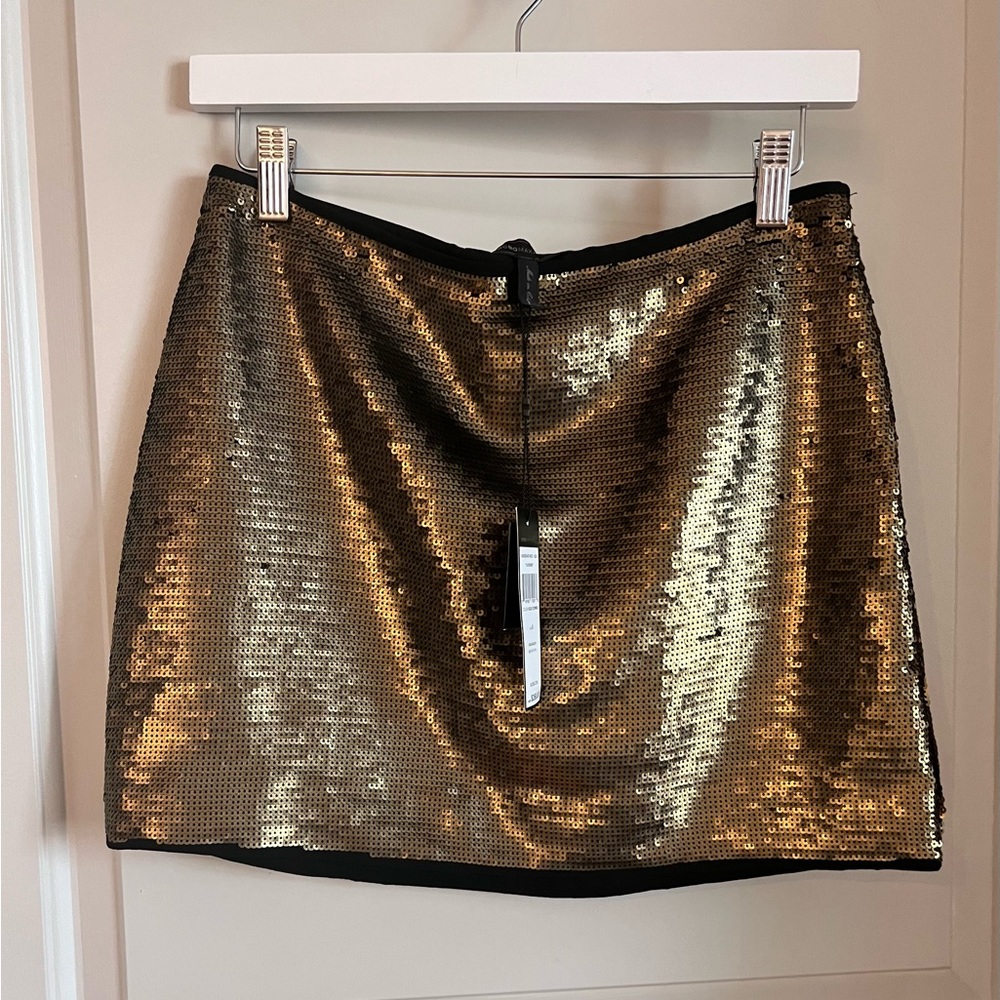 BCBGMaxAzria Gold Sequin Mini Skirt, Gold/Black, Size S